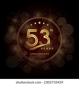 53th anniversary logo with gold double line style decorated with glitter and confetti Vector EPS 10