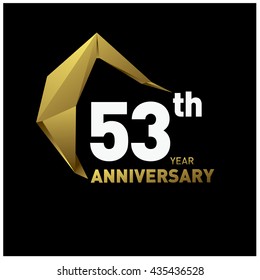 53th anniversary logo with gold shape modern looks. Anniversary signs illustration. Gold anniversary logo design and illustration