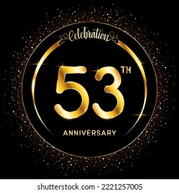 53th Anniversary Logo, Perfect logo design for anniversary celebration events with gold color ring isolated on black background, Vector illustration