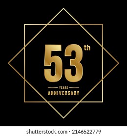 53.º logotipo de aniversario. Diseño de planilla de celebración del aniversario con anillo de oro para folletos, folletos, revistas, póster de folleto, banner, web, invitación o tarjeta de saludo. Ilustraciones vectoriales.