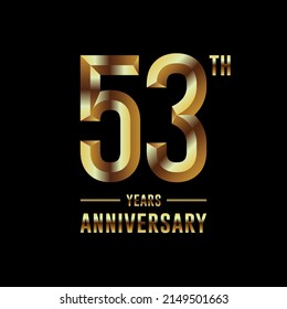 53th Anniversary logotype. Anniversary celebration template design with golden ring for booklet, leaflet, magazine, brochure poster, banner, web, invitation or greeting card. Vector illustrations.