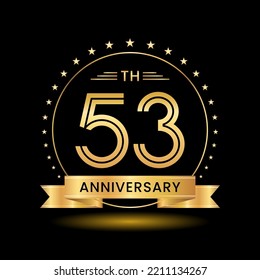 53th Anniversary, Perfect template design for anniversary celebration with gold color for booklet, leaflet, magazine, brochure poster, web, invitation or greeting card. Vector template