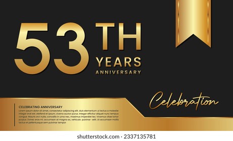 53th anniversary template design in gold color isolated on a black and gold background, vector template
