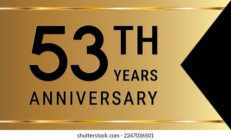 53th Anniversary. Anniversary template design with golden text and ribbon for birthday celebration event. Vector Template Illustration