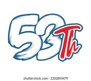53th Ordinal Number counting vector art illustration with stunning font on red trim blue on white background