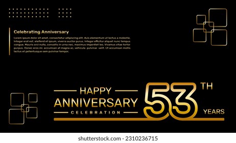 53th year anniversary template design with gold color, vector template illustration