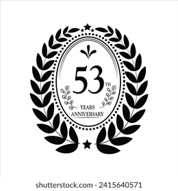 53th Years Anniversary celebration. Vector Template festive illustration black color with white background. Birthday or wedding party event decoration.