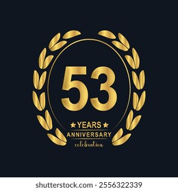 53th Years Anniversary celebration. Vector Template festive illustration Golden Color,. Birthday or wedding party event decoration.