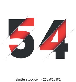 54 5 4 Number Logo Design with a Creative Cut and Black Circle Background. Creative logo design.