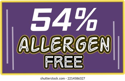 54% Allergen percentage Free rectangular sign label vector art illustration with fantastic looking font and purple color
