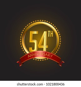 54 anniversary card design template with golden elegant style.
