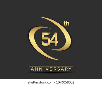 54 anniversary design with double swoosh golden color isolated on black background for celebration