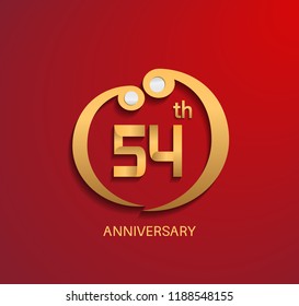 54 anniversary design golden style color with red background for use celebration event, invitation and greeting card