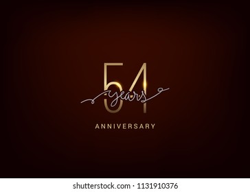 54 Anniversary elegant gold colored isolated on dark background, vector design for celebration, invitation and greeting card