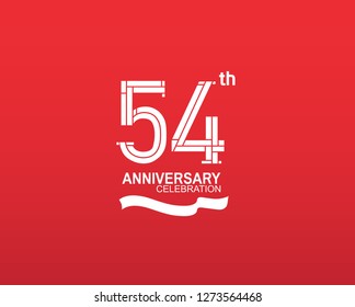 54 anniversary flat design white color isolated on red background