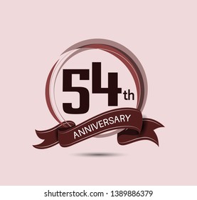 54 anniversary logo with elegance brown color composition and ribbon isolated on soft brown background for celebration company event