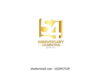 54 anniversary, minimalist logo years, jubilee, greeting card. Birthday invitation.Sign Flag Gold space vector illustration on white background - Vector