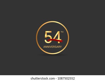 54 anniversary vector design golden color with ring and red ribbon isolated on black background