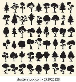 54 black trees silhouettes collection