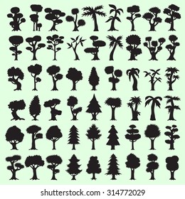 54 black trees silhouettes collection