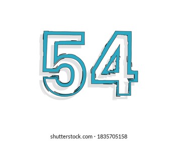 54 número azul, trazo del pincel dibujado a mano. Diseño de estilo cómico. Para elementos de diseño, logotipo, póster creativo, etc. Ilustración vectorial 