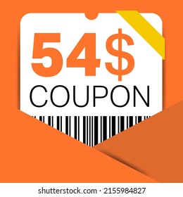 54$ Coupon promotion sale for a website, internet ads, social media gift 54 Dollar off discount voucher. Big sale and super sale coupon discount. Price Tag Mega Coupon discount vector illustration.
