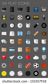 54 flat icons and pictograms set. EPS10 vector illustration