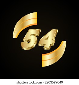 54 Números dorados. vector 3d caracteres de metal realistas. Elementos decorativos para banner, portada, cumpleaños o fiesta de aniversario, etc.