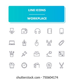 54. Line icons set. Workplace pack. Vector illustration for office or freelance work
