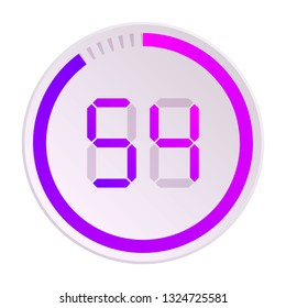 The 54 minutes, stopwatch vector icon, digital timer. Vector digital count down circle board with circle time pie diagram. Watch outline style design, designed for web and app.