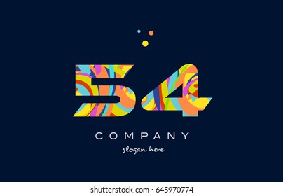 54 number digit numeral logo colored colorful rainbow acrylic modern creative vector icon design template