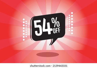 54% off. red banner with fifty four percent discount on a black balloon for mega big sales.