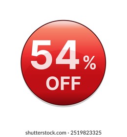 54% off red discount button. Fifty four percent off shopping sale discount emblem in red. Special offer symbol. Vector illustration.