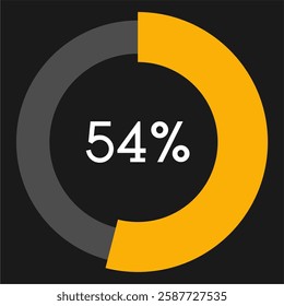 54 percent circle chart infographic template.Circle percentage diagram on black background vector illustration.