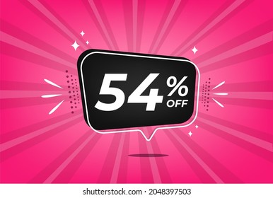 54 percent discount. Pink banner with floating balloon for promotions and offers.
