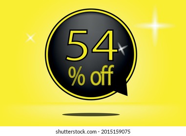 54 percent off black balloon and floating. with yellow background, banner 54% off yellow, shadow