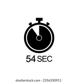 54 second timer vector icon, 54 sec stopwatch symbol.