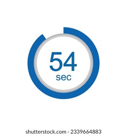 54 seconds timer clock. 54 sec stopwatch icon countdown time digital stop chronometer.