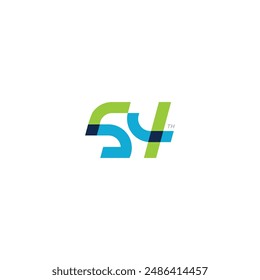 54 th, 54 years, 54 anniversary logo, letter logo for celebrating event. green and blue color, flat design