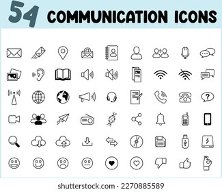 54 Iconos De Comunicación En Línea Delgada