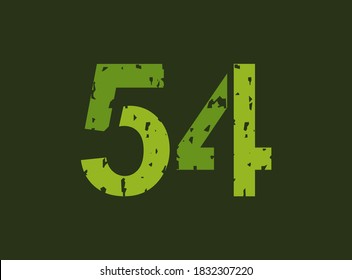 54 vector number made of grungy, grunge texture. Rubber stamp imprint style. For logo, brand label, poster, design elements etc.