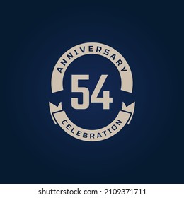 54 Year Anniversary Celebration with Golden Color for Celebration Event, Wedding, Greeting card, and Invitation Isolated on Blue Background
