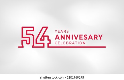 54 Year Anniversary Celebration Linked Logotype Outline Number Red Color for Celebration Event, Wedding, Greeting card, and Invitation Isolated on White Texture Background