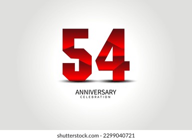 54 Year Anniversary Celebration Logo red vector, 54 Number Design, 54th Birthday Logo, Logotype Number, Vector Anniversary For Celebration, Invitation Card, Greeting Card. logo number Anniversary