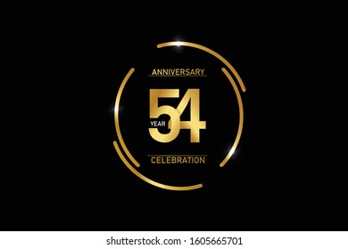 54 year anniversary celebration logotype. anniversary logo with circle golden and Spark light white color isolated on black background - vector