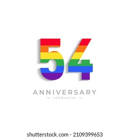 54 Year Anniversary Celebration with Rainbow Color for Celebration Event, Wedding, Greeting card, and Invitation Isolated on White Background
