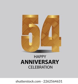 54 year anniversary, Gold shiny metallic numbers set, gold font sign isolated on gray background. Luxury fashion typography design for decoration, web, design, advertising. Vector illustration