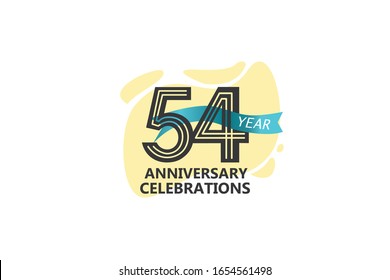 54 year anniversary, minimalist logo. jubilee, greeting card. Birthday invitation. year sign. Blue Ribbon space vector illustration on white background - Vector