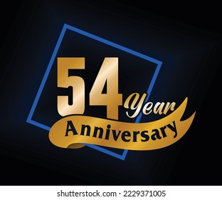 54 Year Anniversary ordinal number Counting vector art illustration in stunning font on gold color on black background