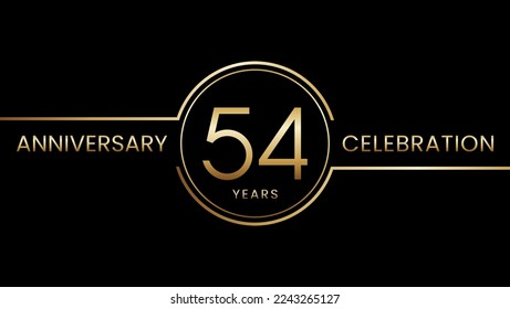 54 años. Diseño de plantillas de aniversario con anillo de oro. Ilustración del vector de logotipo